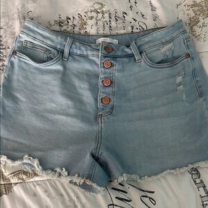 Women’s Light Blue Button-Front Denim Shorts